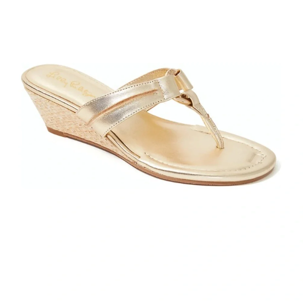Lilly Pulitzer Mckim Wedge gold Sandals size 9 - Picture 1 of 10